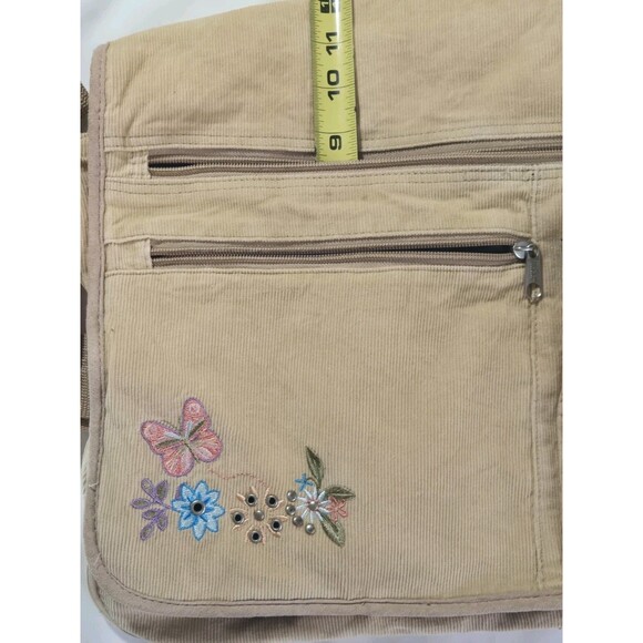 Mudd Vintage Denim Messenger Bag 00s Y2K Beige Floral Embroidered Crossbody - Picture 14 of 16